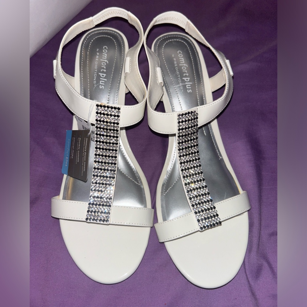 Comfort Plus White and Rhinestone Sandals (Payless)